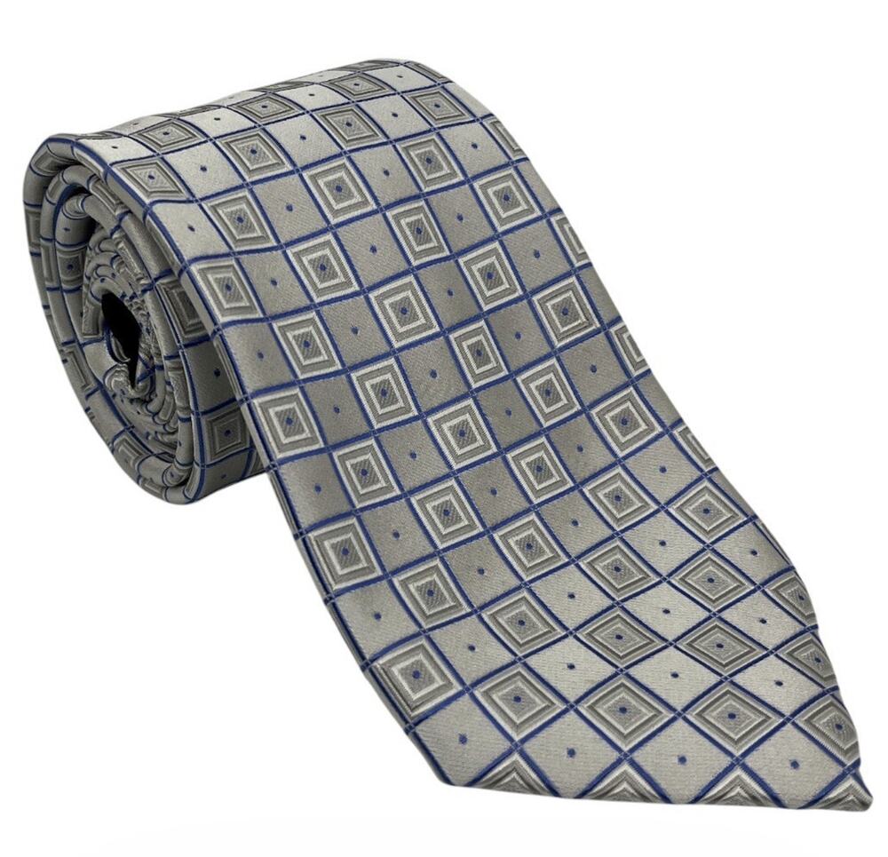 Donald J. Trump Signature Collection Men’s 100% Silk Geometric Platinum Gray Tie